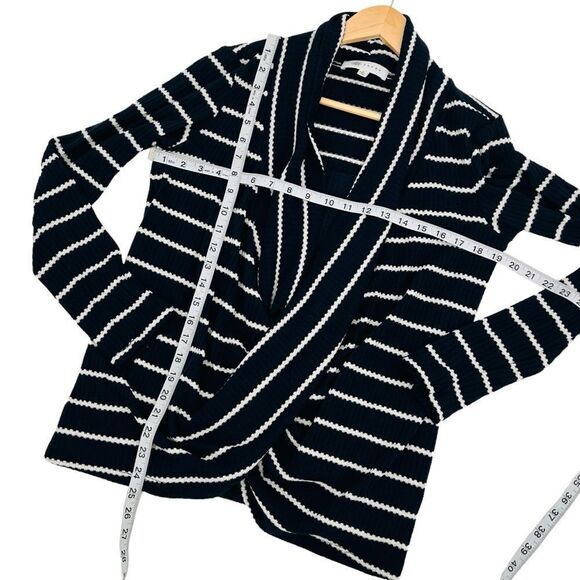 Fever Womens Striped Shawl Collar Pullover Top faux layer navy white size small - Picture 5 of 7